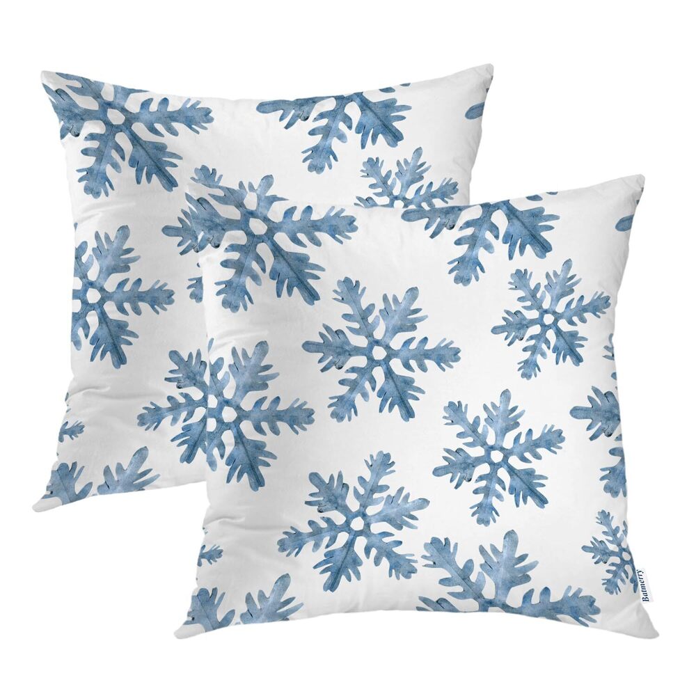 8733 Christmas Blue Throw Pillow Covers, Blue Snow Winter with Snowflakes